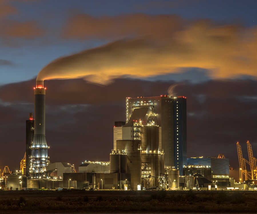 Coal Powered Power Plant At Night