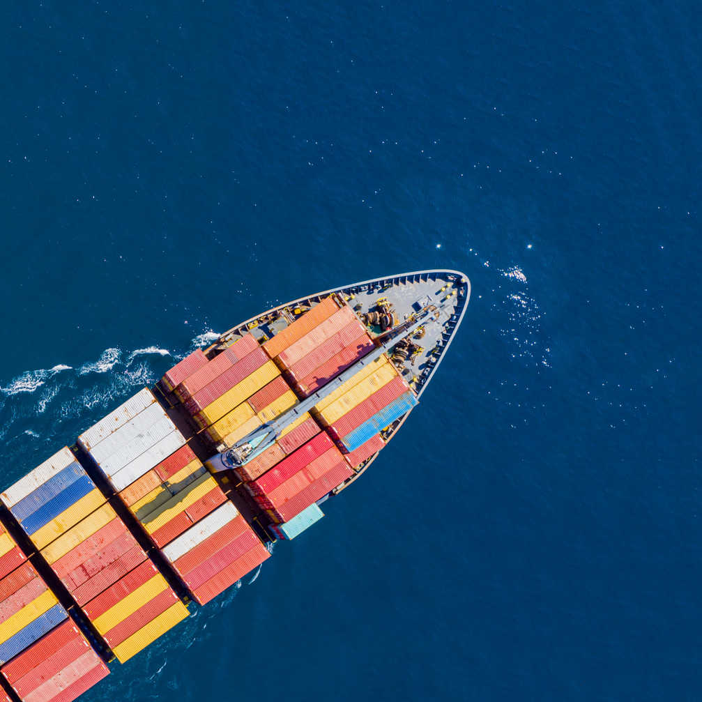 Cargo Ship Full Loaded With Containers Blue Sea